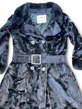 Vintage Black Lykafur Faux Fur Coat.